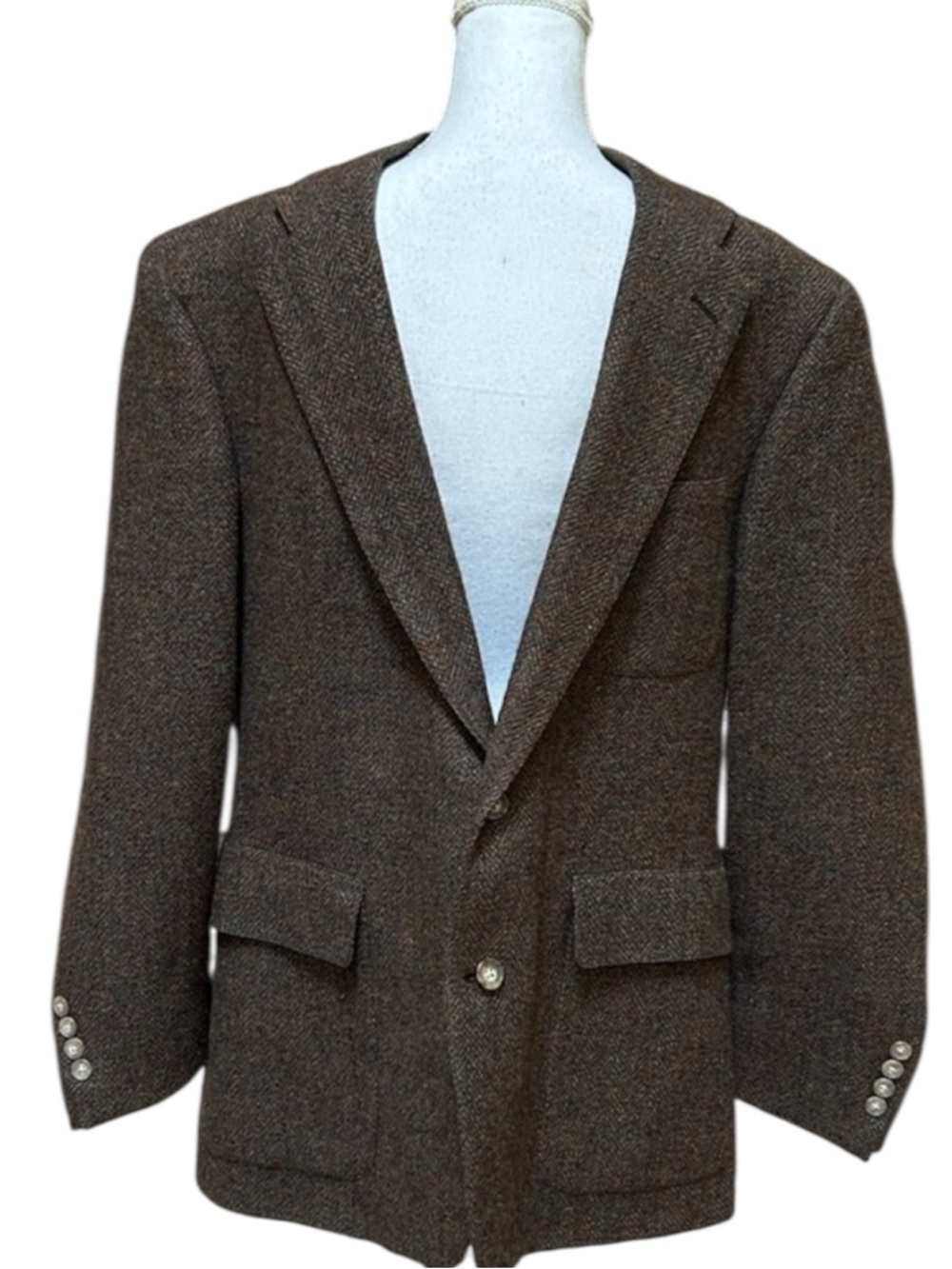 Vtg 100% Pure Scottish Wool Brown Harris Tweed Herringbone Sport Coat by GANT